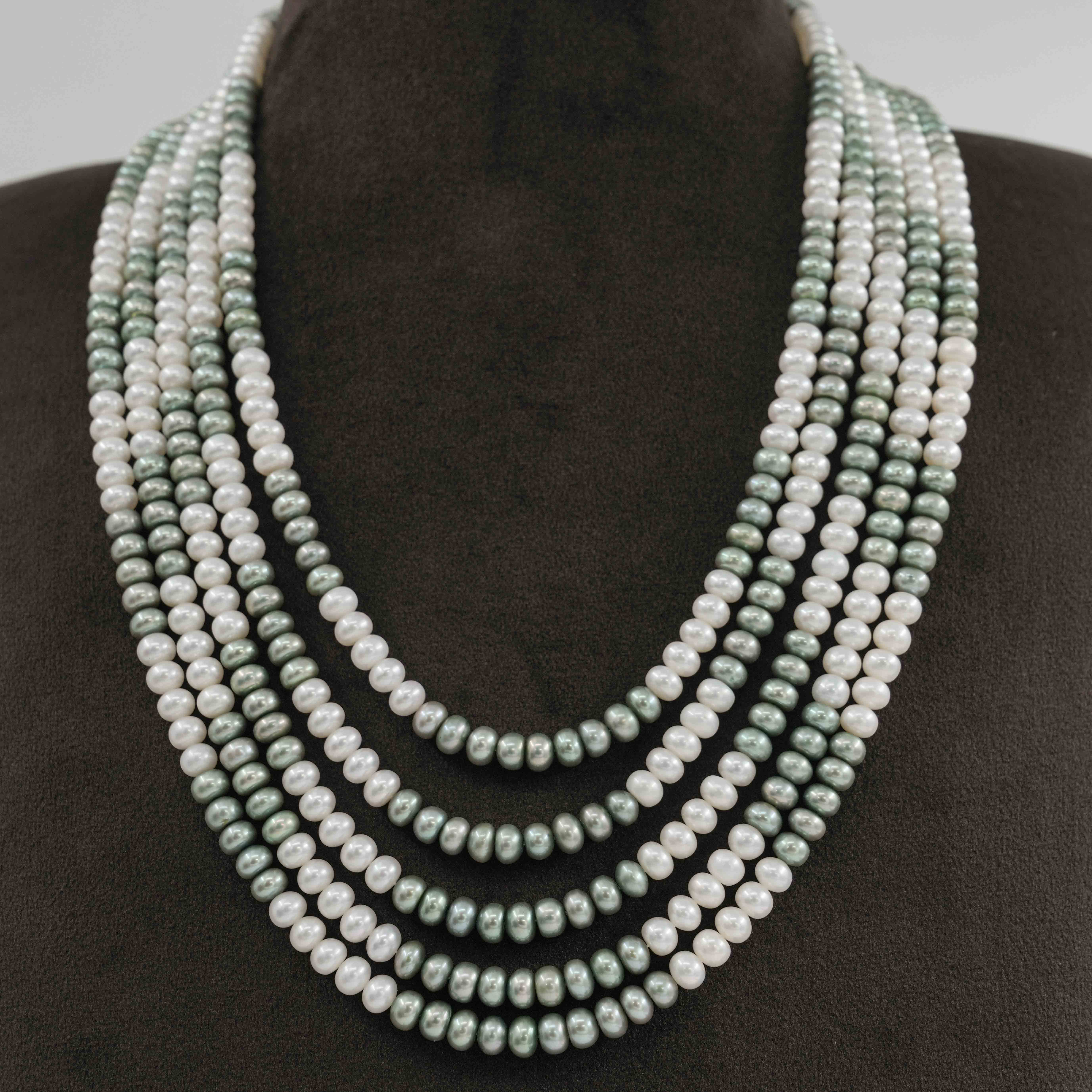 The Pearl Atelier by Kabra Pearls - Five layered half round green Pearl necklace